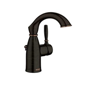 moen sarona mediterranean bronze one-handle single hole rustic farmhouse bathroom faucet with optional deckplate, traditional bathroom sink faucet and drain assembly, 84144brb