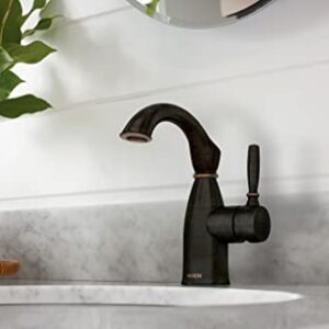 Moen Sarona Mediterranean Bronze One-Handle Single Hole Rustic Farmhouse Bathroom Faucet with Optional Deckplate, Traditional Bathroom Sink Faucet and Drain Assembly, 84144BRB