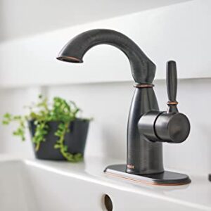 Moen Sarona Mediterranean Bronze One-Handle Single Hole Rustic Farmhouse Bathroom Faucet with Optional Deckplate, Traditional Bathroom Sink Faucet and Drain Assembly, 84144BRB