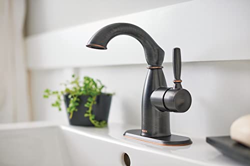 Moen Sarona Mediterranean Bronze One-Handle Single Hole Rustic Farmhouse Bathroom Faucet with Optional Deckplate, Traditional Bathroom Sink Faucet and Drain Assembly, 84144BRB