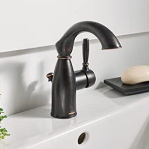 Moen Sarona Mediterranean Bronze One-Handle Single Hole Rustic Farmhouse Bathroom Faucet with Optional Deckplate, Traditional Bathroom Sink Faucet and Drain Assembly, 84144BRB