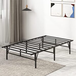 saudism metal platform bed frame twin size, 14 inch black bed frame, mattress foundation, no box spring needed, easy assembly and storage, foldable, steel slat support, twin