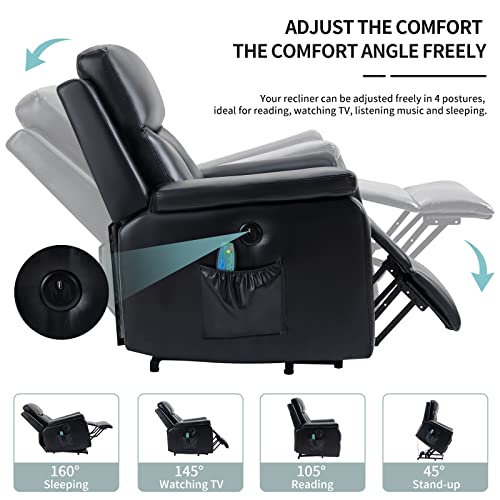 AVAWING Power Lift Recliner Chair for Elderly, Leather Electric Massage Recliner Chair w/Heat, Side Pocket, Remote Control, USB Charge Port for Bedroom, Living Room, Dark Black…