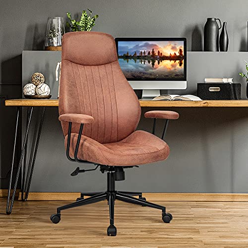 Giantex Ergonomic Office Chair, Suede Leather Office Chair, High Back Computer Desk Chair with Removable Padded Armrest for Executive Home Office, Executive Chair (Dark Brown)