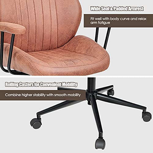 Giantex Ergonomic Office Chair, Suede Leather Office Chair, High Back Computer Desk Chair with Removable Padded Armrest for Executive Home Office, Executive Chair (Dark Brown)
