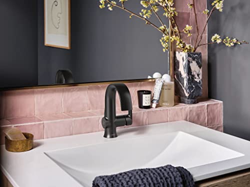 Moen Doux Matte Black One-Handle High Arc Laminar Stream Bathroom Faucet, S6910BL