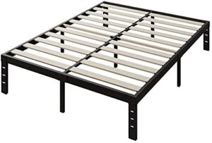 ziyoo queen bed frame, 16 inch heavy duty metal platform with wooden slats support, no box spring needed, queen mattress foundation, noise free, non-slip, easy assembly