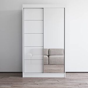 aria 2 door 47″ wardrobe (white with mirror)