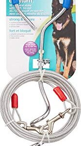 Petmate Easyturn 18 Inch Spiral Stake Dog Tie Out With 20 Foot Cable; For Dogs Up To 100 Pounds, Blue Comfort Power Handle For Secure Installation Into Ground