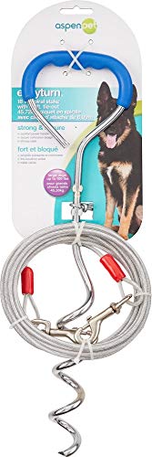 Petmate Easyturn 18 Inch Spiral Stake Dog Tie Out With 20 Foot Cable; For Dogs Up To 100 Pounds, Blue Comfort Power Handle For Secure Installation Into Ground