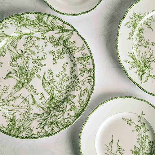 KOWMcp Dinner Plates Dining Plate with Green Flower Pattern Dining Plate for Household Dishes