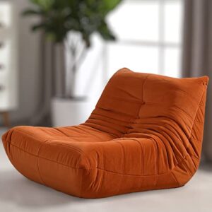 MIDOMIDO Modern Lazy Chair, Waterproof Puff Couch Cover Soft Lounge Chai Gray Colorr Lazy Floor Sofa Accent Bean Bag Couch for Living Room Corner Chair Bedroom Salon Office Orange Color