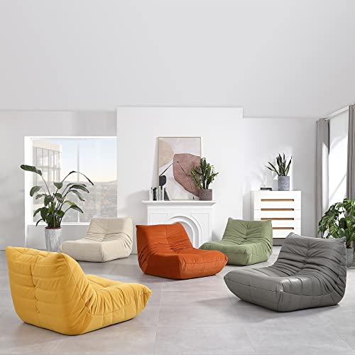 MIDOMIDO Modern Lazy Chair, Waterproof Puff Couch Cover Soft Lounge Chai Gray Colorr Lazy Floor Sofa Accent Bean Bag Couch for Living Room Corner Chair Bedroom Salon Office Orange Color