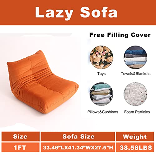 MIDOMIDO Modern Lazy Chair, Waterproof Puff Couch Cover Soft Lounge Chai Gray Colorr Lazy Floor Sofa Accent Bean Bag Couch for Living Room Corner Chair Bedroom Salon Office Orange Color