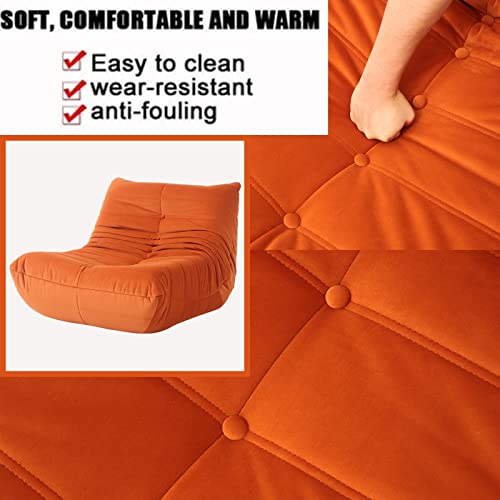 MIDOMIDO Modern Lazy Chair, Waterproof Puff Couch Cover Soft Lounge Chai Gray Colorr Lazy Floor Sofa Accent Bean Bag Couch for Living Room Corner Chair Bedroom Salon Office Orange Color