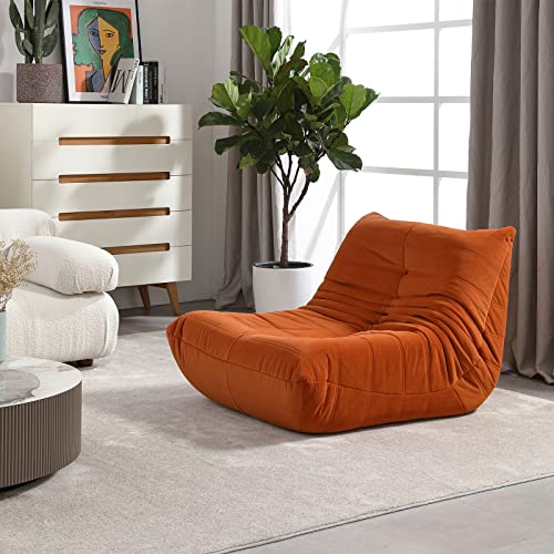 MIDOMIDO Modern Lazy Chair, Waterproof Puff Couch Cover Soft Lounge Chai Gray Colorr Lazy Floor Sofa Accent Bean Bag Couch for Living Room Corner Chair Bedroom Salon Office Orange Color