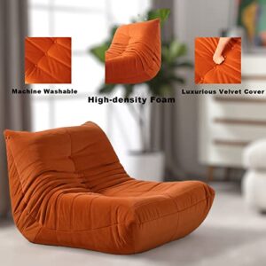 MIDOMIDO Modern Lazy Chair, Waterproof Puff Couch Cover Soft Lounge Chai Gray Colorr Lazy Floor Sofa Accent Bean Bag Couch for Living Room Corner Chair Bedroom Salon Office Orange Color