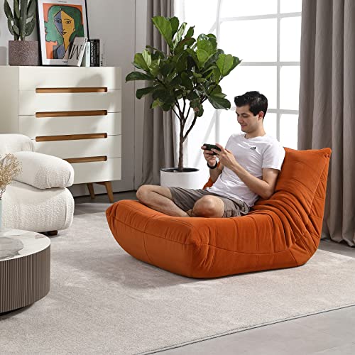 MIDOMIDO Modern Lazy Chair, Waterproof Puff Couch Cover Soft Lounge Chai Gray Colorr Lazy Floor Sofa Accent Bean Bag Couch for Living Room Corner Chair Bedroom Salon Office Orange Color