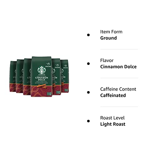 Starbucks Ground Coffee—Cinnamon Dolce Flavored Coffee—No Artificial Flavors—100% Arabica—6 bags (11 oz each)