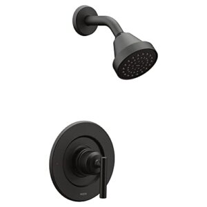 moen gibson matte black pressure balancing eco-performance modern shower trim featuring bathroom shower head and shower lever handle, (posi-temp valve required), t2902epbl