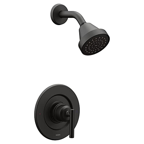 Moen Gibson Matte Black Pressure Balancing Eco-Performance Modern Shower Trim Featuring Bathroom Shower Head and Shower Lever Handle, (Posi-Temp Valve Required), T2902EPBL