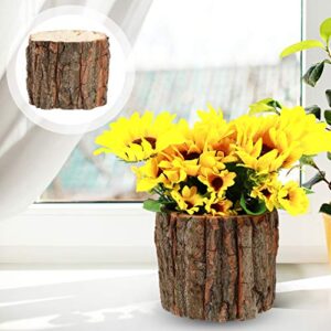 Cabilock Wood Flower Container Bark Flower Pot Small Wooden Bucket Barrel Planters Rustic Flower Planters for Indoor Home Decor Small Plants Holder 8cm