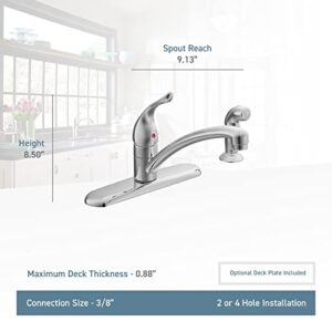 Moen Chateau Chrome One-Handle Low-Arc Kitchen Sink Faucet with Side Sprayer, 4 Hole Kitchen Faucet, Separate Flexible Pull Out Spray Head, for Commercial, Laundry, Utility, 7430