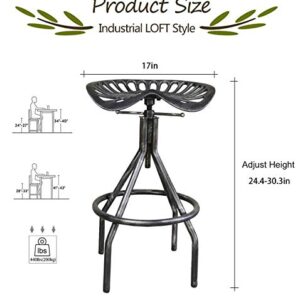 Lisuden Industrial Tractor Seat Barstools Farmhouse Cast Iron Adjustable Counter Height Stools Swivel Kitchen Saddle Bar Stools Set of 2 Metal Black Brush Silver Dining Chair 24"-30"