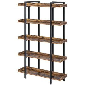 rolanstar bookshelf 5-tier, 71.8’’h industrial book shelf, large bookcases and bookshelves with open shelves, open display shelves with metal frame for living room bedroom home office, rustic brown