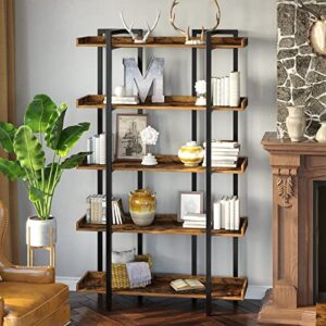 Rolanstar Bookshelf 5-Tier, 71.8’’H Industrial Book Shelf, Large Bookcases and Bookshelves with Open Shelves, Open Display Shelves with Metal Frame for Living Room Bedroom Home Office, Rustic Brown