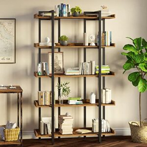 Rolanstar Bookshelf 5-Tier, 71.8’’H Industrial Book Shelf, Large Bookcases and Bookshelves with Open Shelves, Open Display Shelves with Metal Frame for Living Room Bedroom Home Office, Rustic Brown