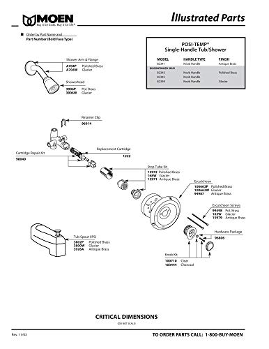 Moen 100710 Posi-Temp One-Handle Tub and Shower Replacement Knob Handle Kit, White and Chrome Knob Insert