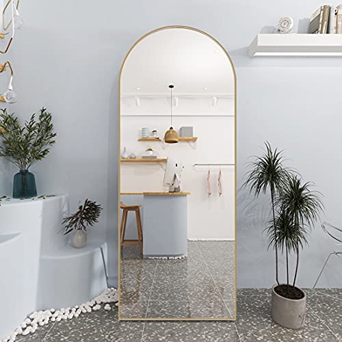 Arched Floor Mirror, 65 "x 22" Floor Mirror with Stand, Full Body Mirror, Arch Full Length Mirror, Freestanding, Wall-Mounted or Leaning (Gold)