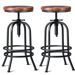 32 inch Vintage Industrial Bar Stool-Metal Wood Swivel Bar Stool-Retro Bar Height Stool-Counter Height Adjustable Kitchen Stools-Set of 2-Extra Tall Pub Height 26-32 Inch,Fully Welded(Black(2pcs))