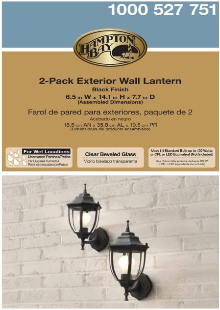 Outdoor Black Wall Lantern (2-Pack)