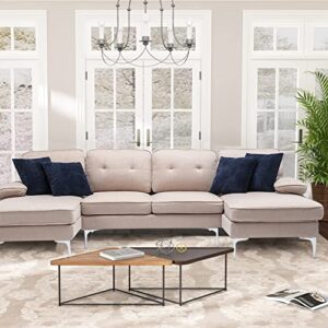zugoni sectional sofa u shaped sectional couch, large sectional couches with tufted for living room, comfy soft chaise sectional sofas, modern linen sectionals with 4 free throw pillows, beige
