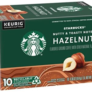 Starbucks Flavored Coffee K-Cup Pods, Hazelnut Flavored Coffee, Made without Artificial Flavors, Keurig Genuine K-Cup Pods, 10 CT K-Cups/Box (Pack of 2 Boxes)