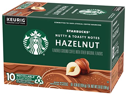 Starbucks Flavored Coffee K-Cup Pods, Hazelnut Flavored Coffee, Made without Artificial Flavors, Keurig Genuine K-Cup Pods, 10 CT K-Cups/Box (Pack of 2 Boxes)