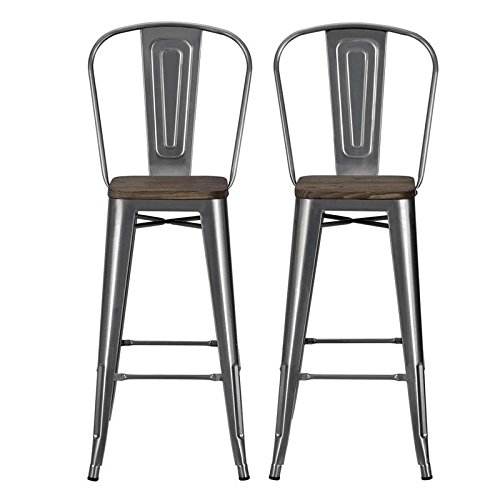 DHP Luxor 30" Wood Seat, Set of 2 Bar Stool, Antique Gun Metal