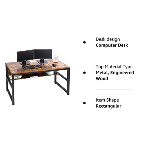 TOPSKY Computer Desk with Bookshelf/Metal Hole Cable Cover 1.18" Thick Desk (55", Rustic Brown)