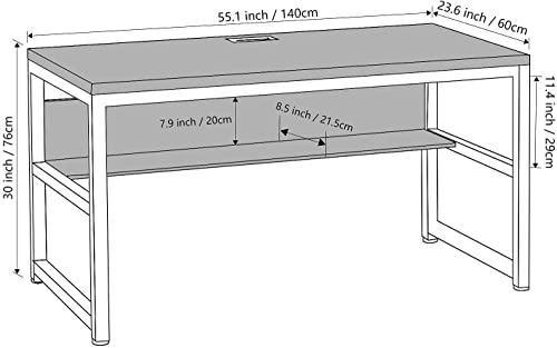 TOPSKY Computer Desk with Bookshelf/Metal Hole Cable Cover 1.18" Thick Desk (55", Rustic Brown)