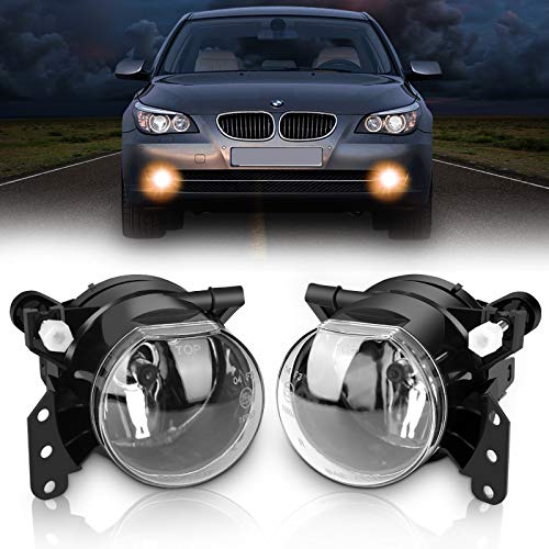 TangMiGe Fog Lights Lamps Assembly for 2003-2008 BMW 5 Series( E60 E61, 525i 525xi 530i 530xi 545i 550i ) / 3 Series( E46, 325Ci 330Ci Convertible/Coupe ), with Bulbs 9006 12V 55W, 1 Pair, Clear Lens