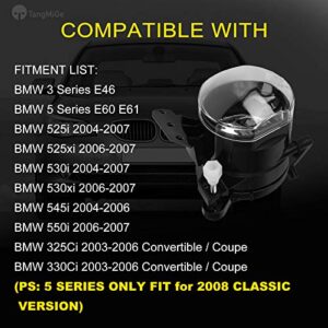 TangMiGe Fog Lights Lamps Assembly for 2003-2008 BMW 5 Series( E60 E61, 525i 525xi 530i 530xi 545i 550i ) / 3 Series( E46, 325Ci 330Ci Convertible/Coupe ), with Bulbs 9006 12V 55W, 1 Pair, Clear Lens