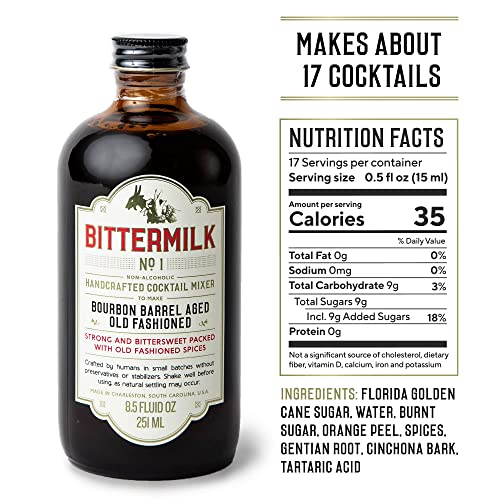 Bittermilk No.1 Bourbon Barrel Aged Old Fashioned Mix - All Natural Handcrafted Cocktail Mixer - Old Fashioned Syrup - More Complex than Bitters & Simple Syrup