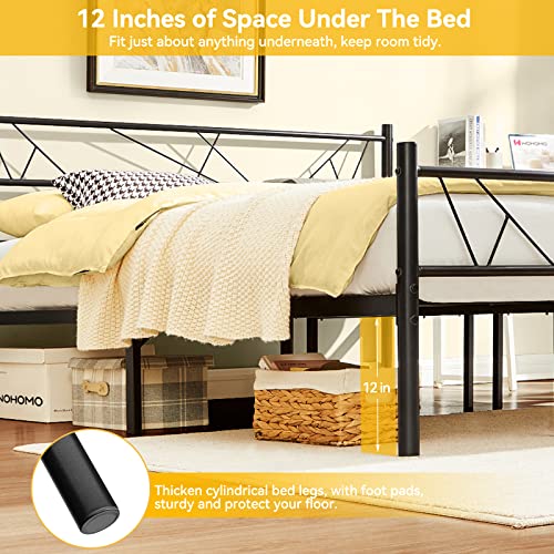 WOHOMO Queen Bed Frame with Headboard, Upgarded 14 Support Leg Bedframe Metal Platform, Never Squeaky, Heavy Duty Steel Slats Mattress Foundation, No Box Spring Needed, Black