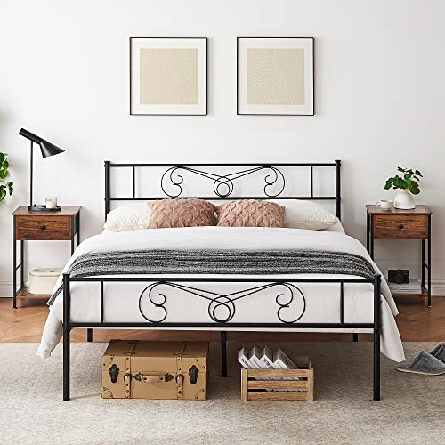 Amyove Queen Bed Frame Platform with Headboard and Footboard Metal Bed Mattress Foundation with Storage No Box Spring Needed Black (Queen)