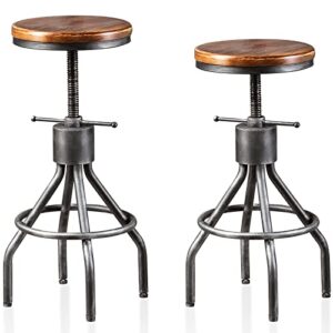 bokkolik set of 2 industrial bar stool-vintage counter dining chair-swivel stools-tall height adjustable 22-33″