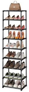 tribesigns shoe rack, 9 tiers tall shoe rack for entryway 18 pairs shoes and boots storage shelf, stackable and narrow vertical shoe organizer for closet, (black, 17.32″x 12.2″x64.96″)