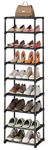 Tribesigns Shoe Rack, 9 Tiers Tall Shoe Rack for Entryway 18 Pairs Shoes and Boots Storage Shelf, Stackable and Narrow Vertical Shoe Organizer for Closet, (Black, 17.32"x 12.2"x64.96")