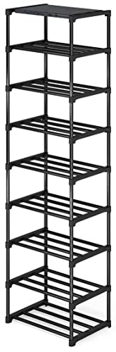 Tribesigns Shoe Rack, 9 Tiers Tall Shoe Rack for Entryway 18 Pairs Shoes and Boots Storage Shelf, Stackable and Narrow Vertical Shoe Organizer for Closet, (Black, 17.32"x 12.2"x64.96")